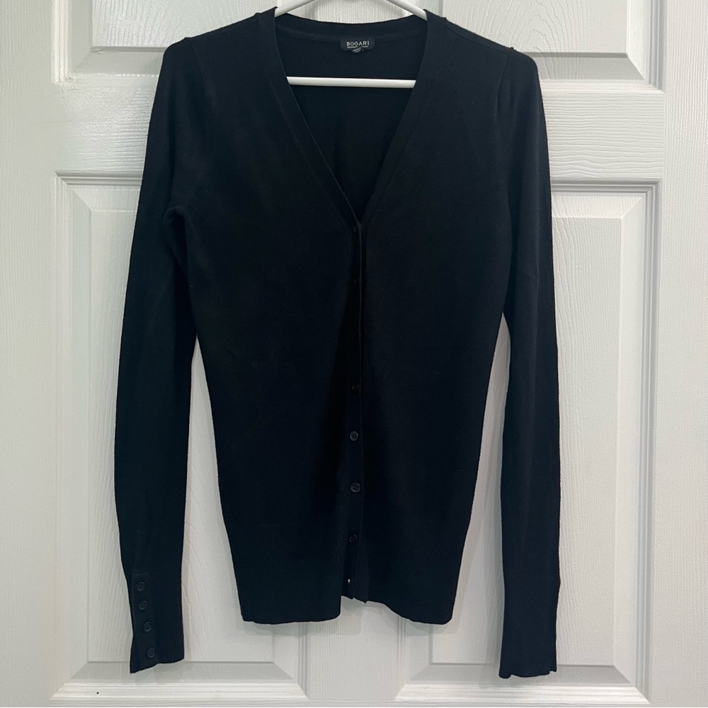 VINTAGE Bogari Black V-Neck Button Sleeve Women's Cardigan Sweater Everyday Wear